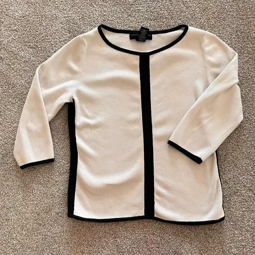 Geoffrey Beene Sport 3/4 Sleeve Black and White V-Neck Sweater 100% Cotton - Picture 4 of 10